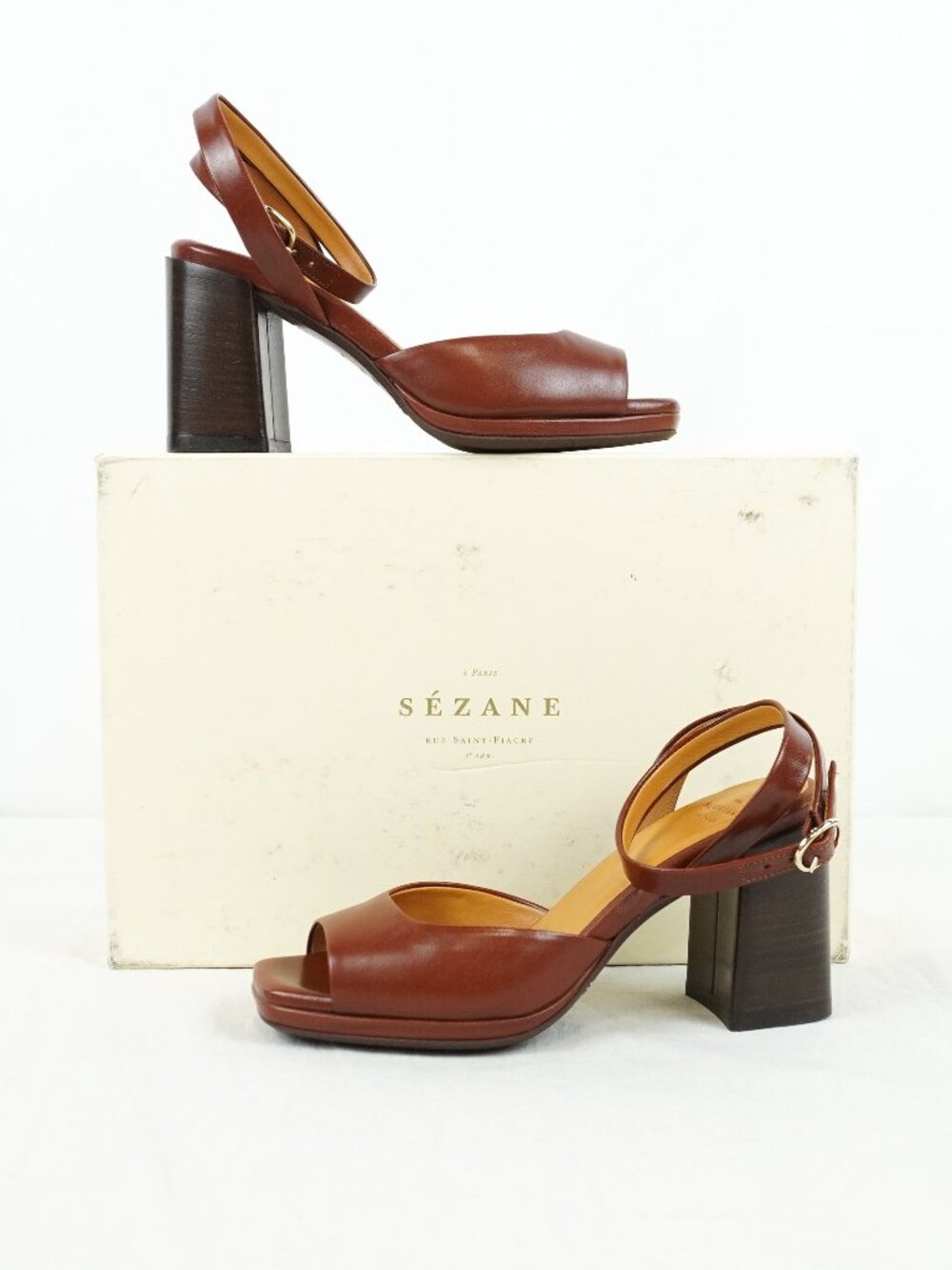 Sezane Maxine High Heel Sandals In Smooth Camel Brown - Women's Size US 4 - NIB